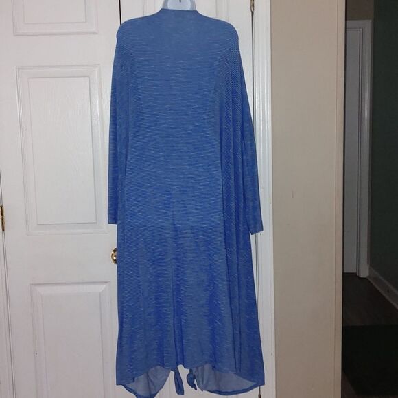 Lularoe  blue with white stripe open front long cardigan duster  Sz XL - Picture 5 of 6